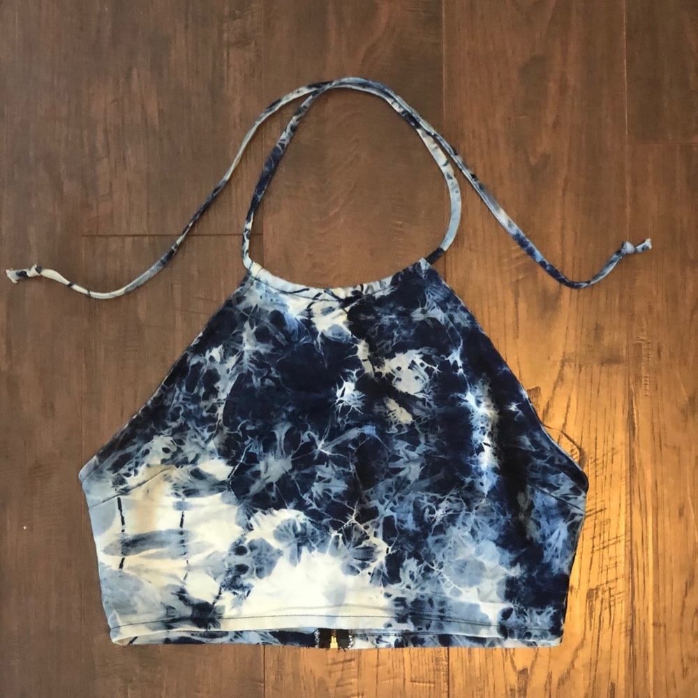 Charlotte Russe denim blue tie-dye halter top